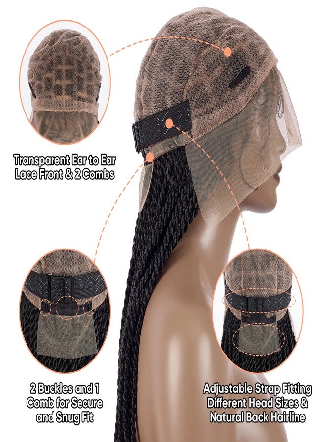 Hdlsina 33.8in Long Dreadlock Extensions Cornrow Braided Wig for Black Women, Natural Glueless Lace Front Synthetic Faux Locs Curly Crochet Braiding Human Hair ﻿Knotless Braided Wigs (Fine Braid) - Image 3